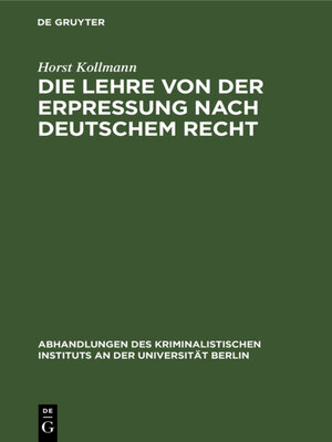 cover image of Die Lehre von der Erpressung nach deutschem Recht